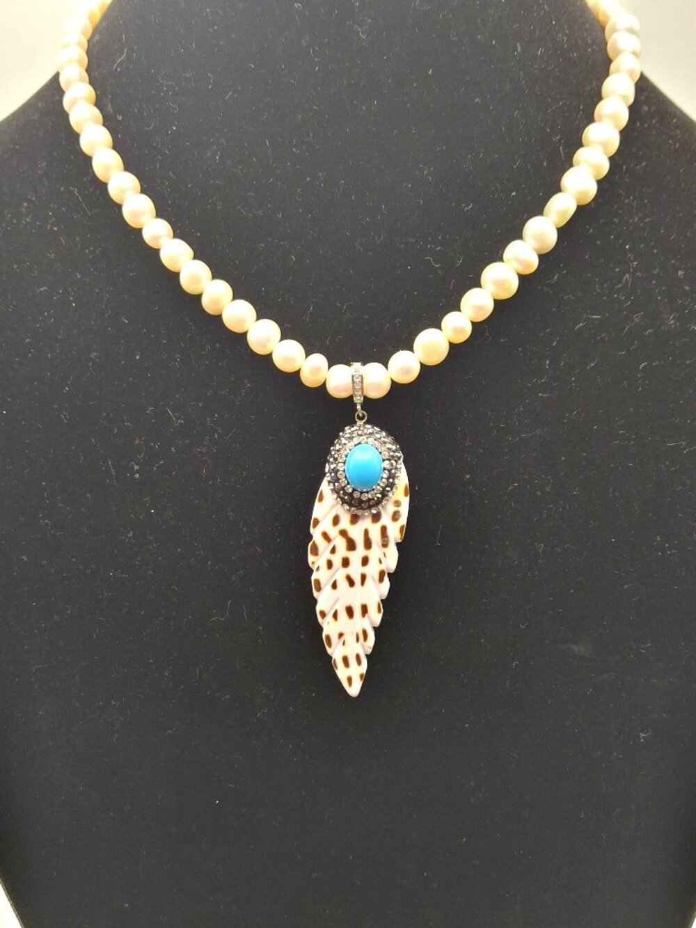 Handcrafted Pearl Necklace with Unique Mixed-Media Pendant NWT